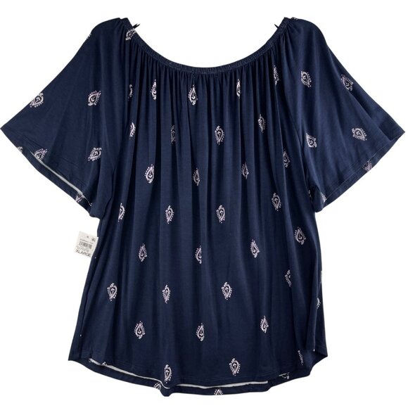 Style & Co. XL Shirring Top Blue Paisley Design Rayon & Spandex Blend - Picture 2 of 10